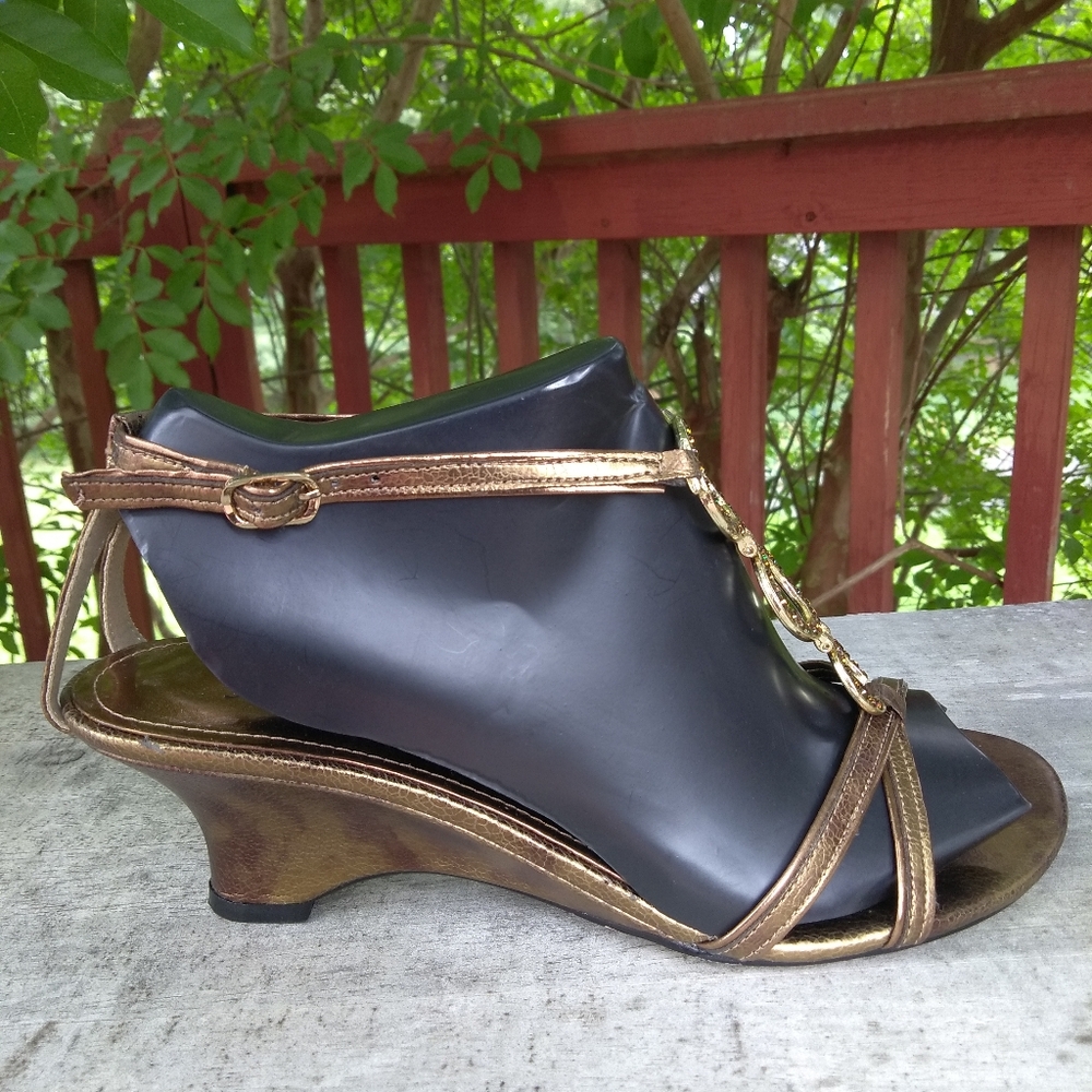 J.Renee Open Toe Wedge Sandal Women's 8.5WW Ankle Strap Studded Heels NEW